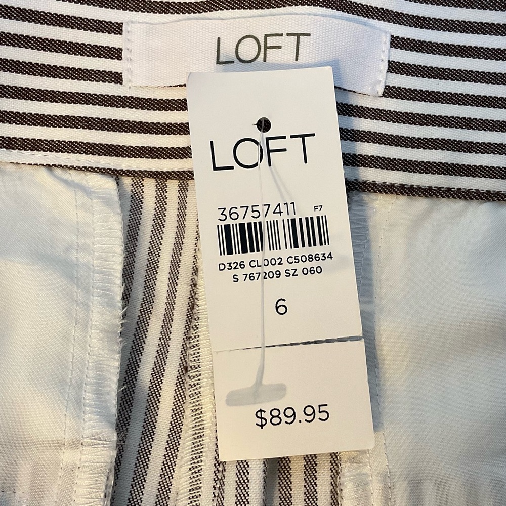 NWT LOFT Brown and White Striped Cropped Belted Pant - Size 6 - Picture 15 of 16